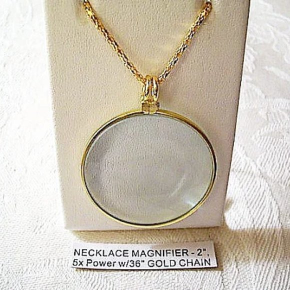 Magnifying Glass Necklace Gold Tone Vintage 5x Power - Picture 4 of 7
